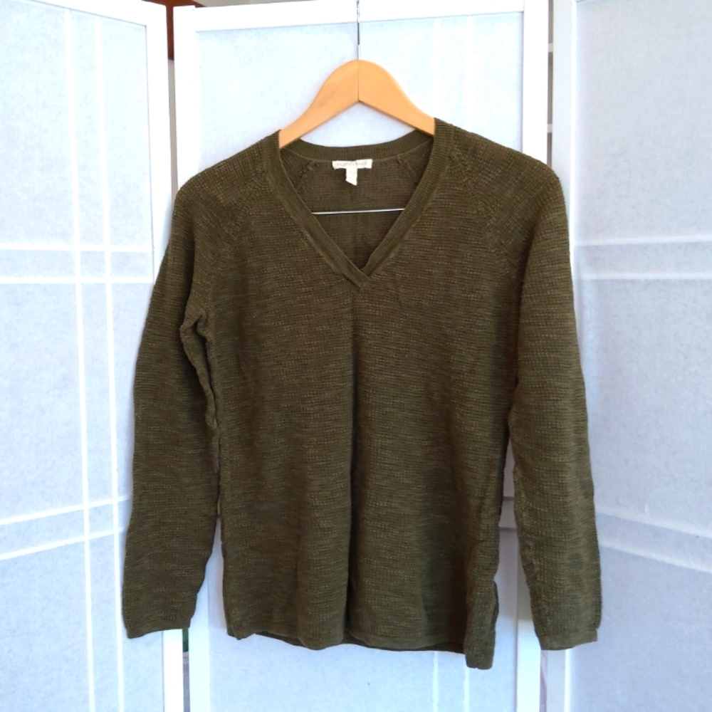 Eileen Fisher organic linen cotton blend olive green long sleeve top